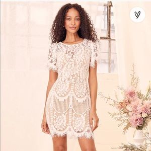 LULUS PEARSON WHITE LACE SHORT SLEEVE DRESS